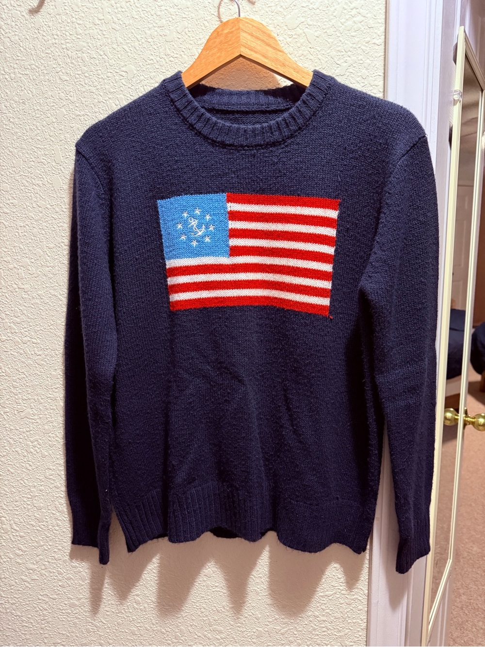 Navy American Yacht Flag Crewneck Sweater Preppy Classic
